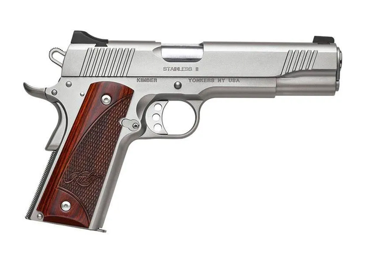 Stainless II 10mm, 5", Stainless Pistol, Fiber Optic Front Sight, 8rd Magazine, Rosewood Grips