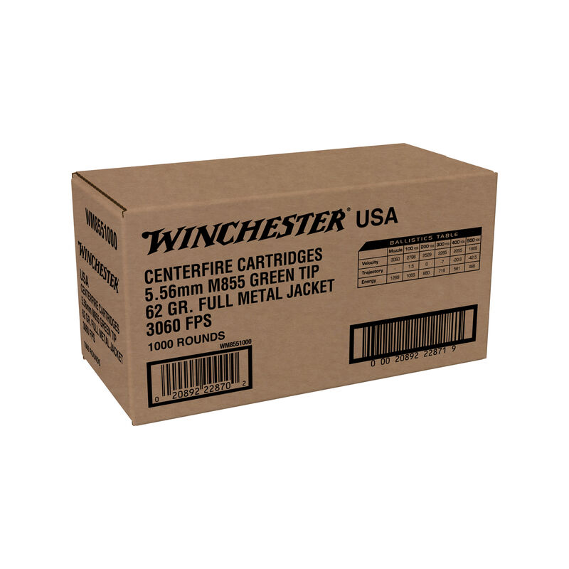 Winchester USA White Box M855 Green Tip 5.56x45mm NATO 62gr FMJ (1000 Rounds)