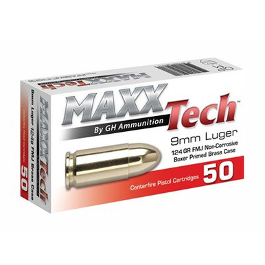 MAXXTECH 9mm 124 Grain FMJ Handgun Ammunition (50 Rounds)