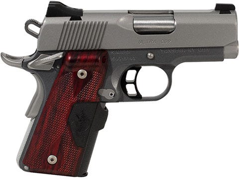 Ultra CDP (LG) .45ACP, 3", Gray Two-Tone, Pistol, Tritium Night Sights, 7rd Magazine, Charcoal Gray Frame, Satin Stainless Slide, Rosewood Crimson Trace Red Laser Grips