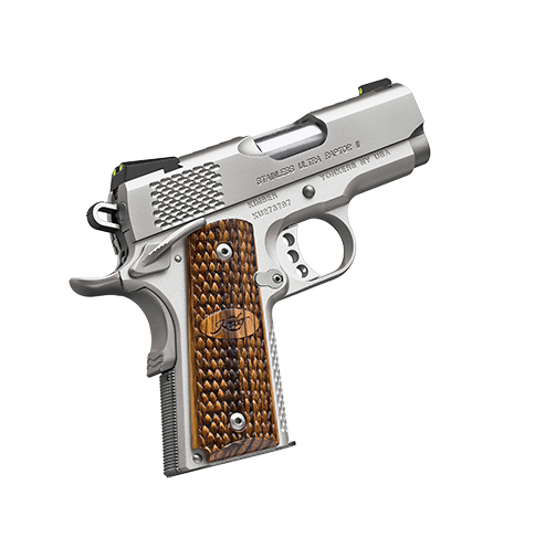 Stainless Ultra Raptor II .45ACP, 3", SS Pistol, Tritium Night Sights, 7rd Magazine, Zebrawood grips w/scale pattern