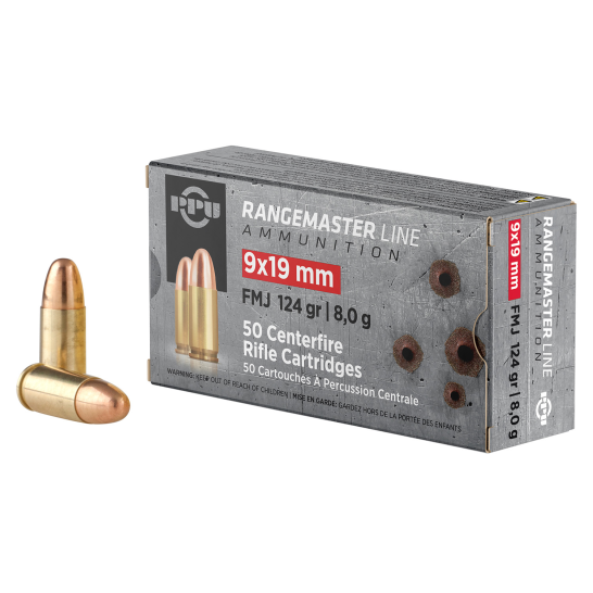 PPU Rangemaster 9mm Luger 124gr FMJ Pistol Ammunition (50-Round Box)