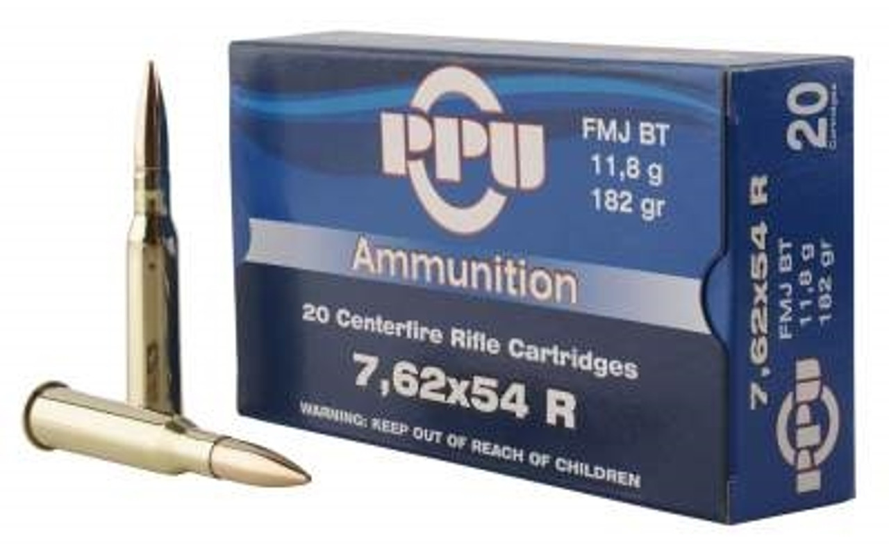 PPU PP76254F Metric Rifle 7.62x54mmR 182gr Full Metal Jacket Boat Tail Ammo