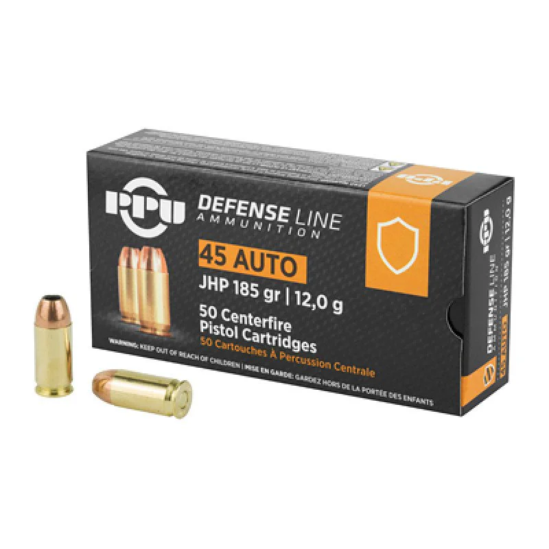 PPU DEF 45 AUTO 185GR JHP 50RD BOX 10 BOXES PER CASE