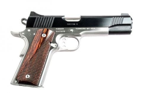 ~Custom II .45ACP, 5", Two-Tone Pistol, Low Profile Sights, 7rd Magazine, Rosewood Laser Grips, Stainless Frame/Black Slide