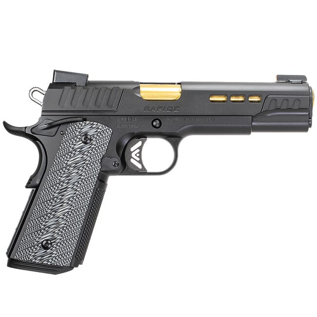 ^~Rapide 10mm, 5", Black Pistol, Tru-Glo TFX Pro Day/Night Sights w/High Contrast Orange Ring Front Sight, 8rd Magazine, Gray/ Black G10 WavZ Grips, Stiplex front strap, flush fit extended magwell, stepped cocking serrations, TiN finished barrel