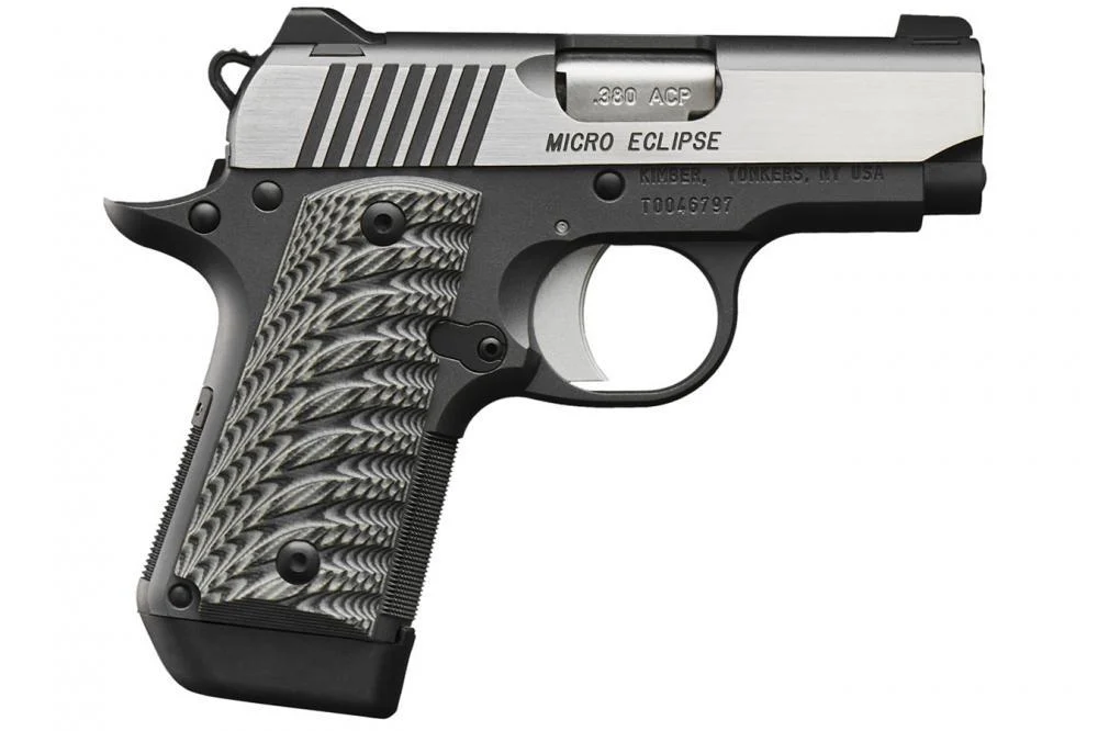 Micro Eclipse .380ACP, 2.75", 2 Tone Pistol, Tritium Night Sights, 7rd Magazine, Black/Gray G10 Grips, Black Frame/Polished sides slide