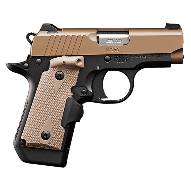 Micro Desert Tan .380ACP, 2.75", 2 Tone Pistol, Tritium Night Sights, 7rd Magazine, Desert Tan Crimson Trace Red Laser Grips, Black Frame/Desert Tan Slide
