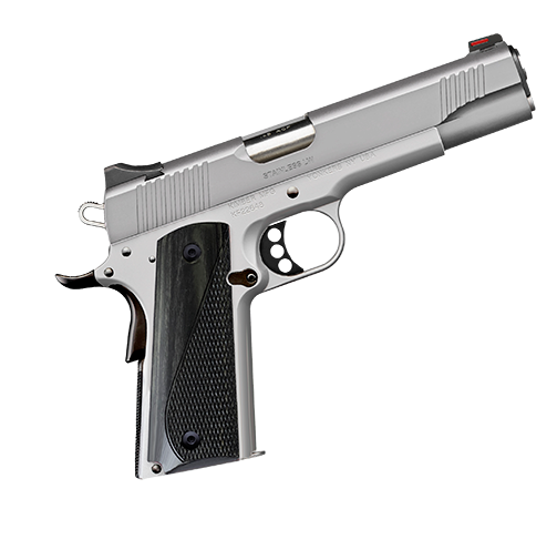 Stainless LW 9mm, 5", Stainless - Artic Pistol, White Dot Rear/Red Fiber Optic Sights, 9rd Magazine, Gray Laminate Grips Aluminum Frame; Black hardware