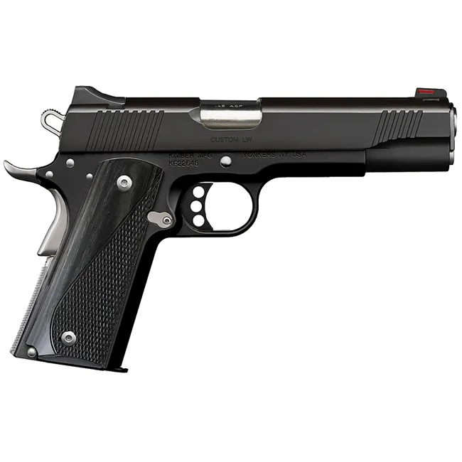 Custom LW 9mm, 5", Black - Nightstar Pistol, White Dot Rear/Red Fiber Optic Sights, 9rd Magazine, Gray Laminate Grips Aluminum Frame; Stainless Hardware