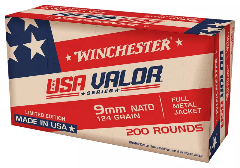 Winchester USA Valor 9mm 124gr FMJ Ammunition (200 Rounds)