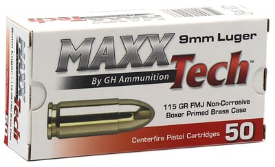MAXXTech 9mm Luger 115 Grain FMJ Pistol Ammunition