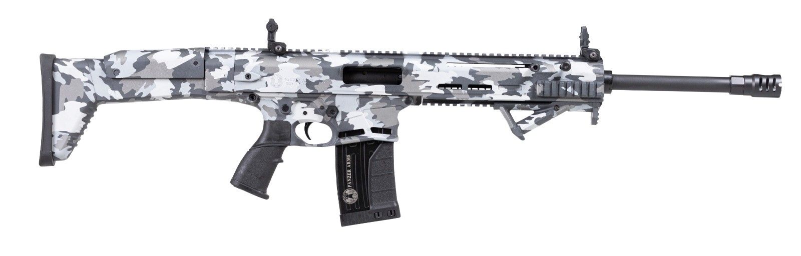 Panzer Arms SCR XII 12ga 18.5" Tact Grey Multicamo Synthetic Stock; Picatinny Rail; Adjustable Cheek Piece; Ambi Mag Release; Front & Rear Flip Up Sights; 5rd