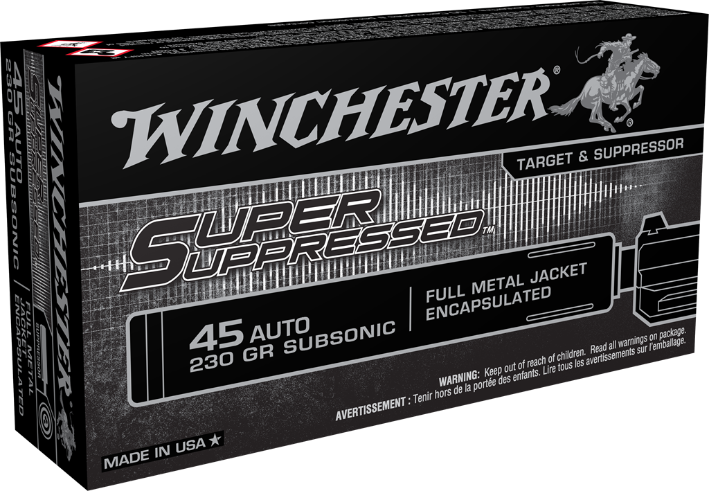 Winchester Super Suppressed .45 ACP 230gr FMJ Subsonic 50rd Box