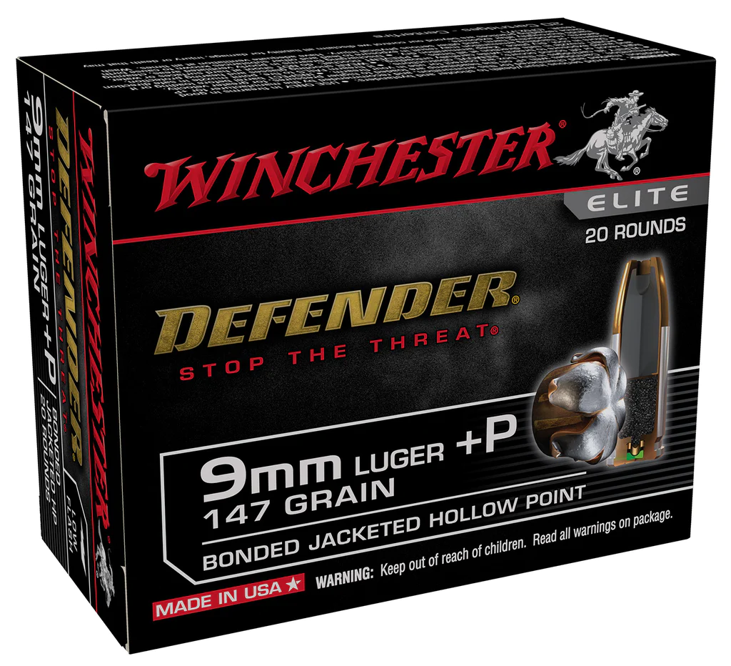 Winchester Defender 9mm Luger +P 147gr JHP Bonded Personal Defense Ammunition (20rd)