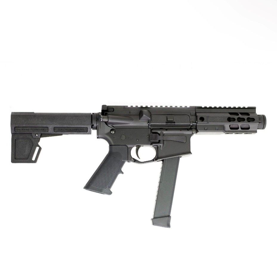 Brigade BM9 forged 9MM AR 5.5" Graphite black 5" Urail M-2 adjustable stock KAK pistol brace Uses 33 Round Glock Style Magazine