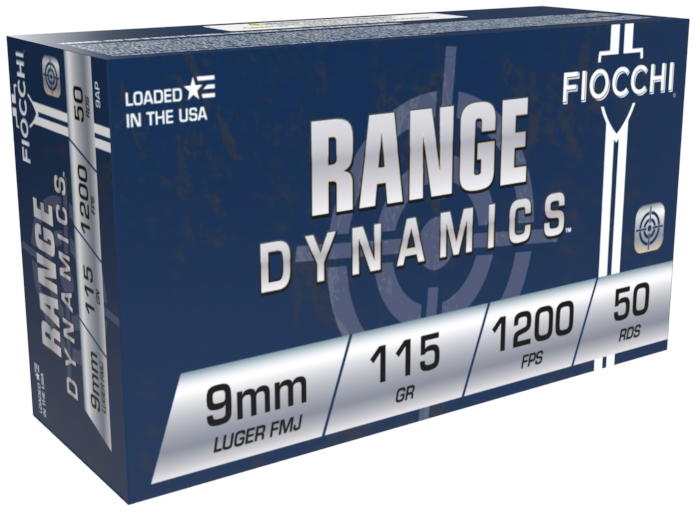 Fiocchi 9mm 115gr FMJ Shooting/Range Dynamics (9AP) Ammunition, 50rd