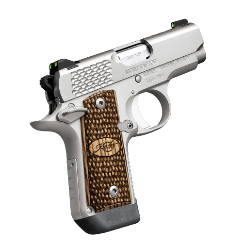 Micro Raptor .380ACP, 2.75", Stainless Pistol, Tritium Night Sights, 7rd Magazine, Zebrawood grips w/scale pattern