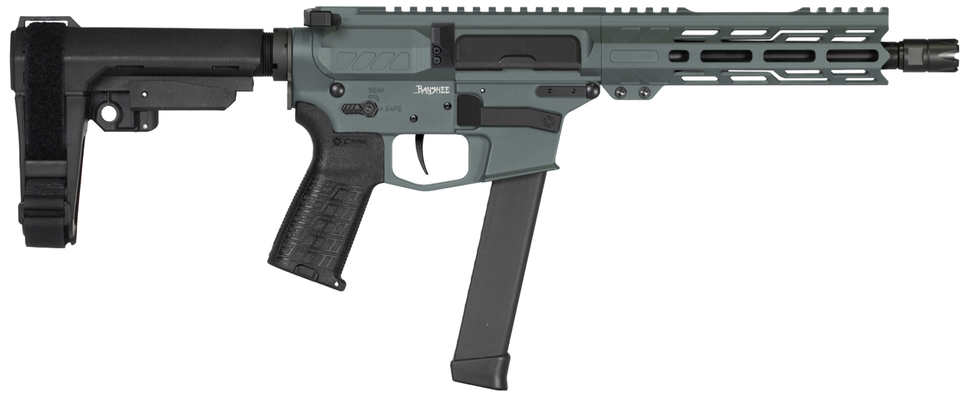 CMMG PISTOL, BANSHEE, MKGS, 9MM, 8", CHARCOAL GRN W/ADJ RIP BRACE