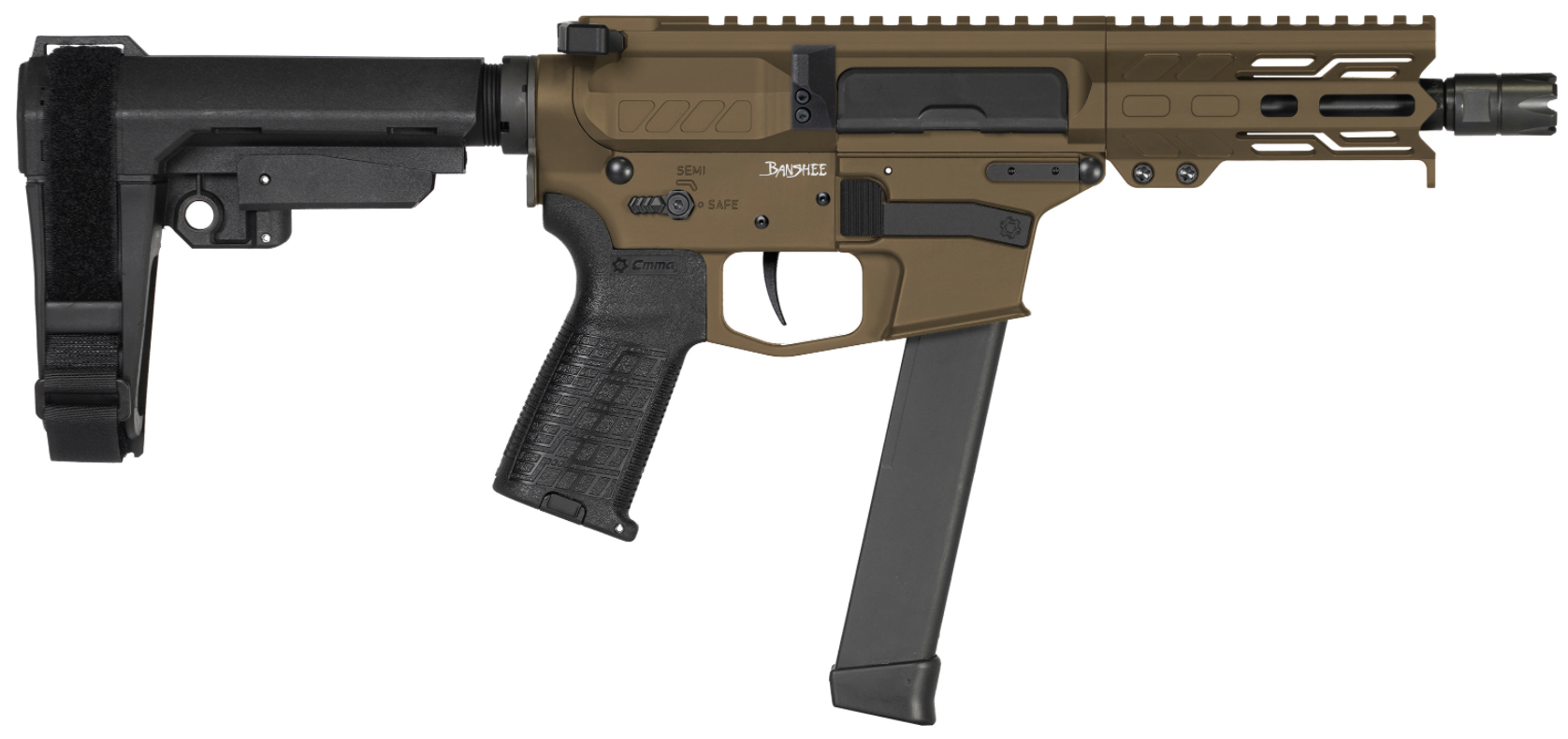 CMMG PISTOL, BANSHEE, MKGS, 9MM, 5", MIDNT BRZ W/ADJ RIP BRACE