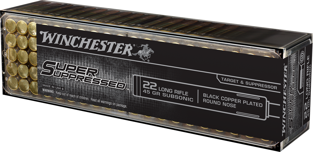 Winchester Ammunition Super Suppressed .22 LR 45 Grain LRN Black Copper Plated Round Nose (100 Rounds)