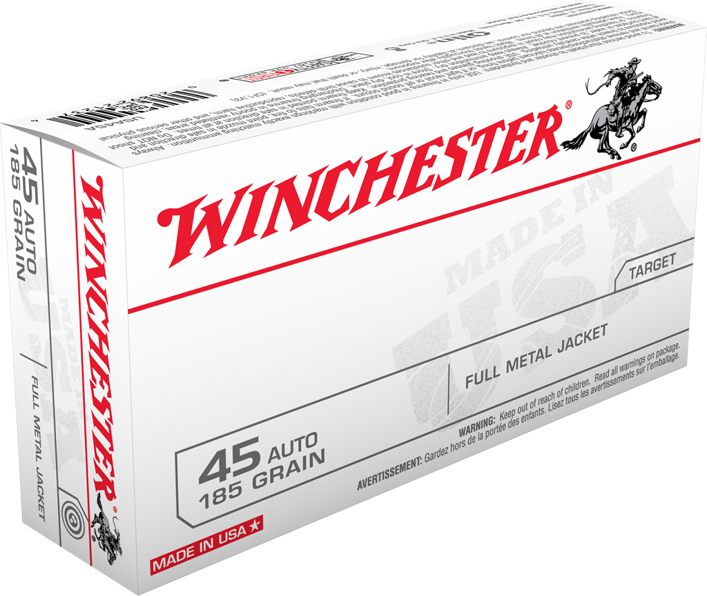 Winchester USA .45 ACP 185gr FMJ Flat Nose 50-Round Box