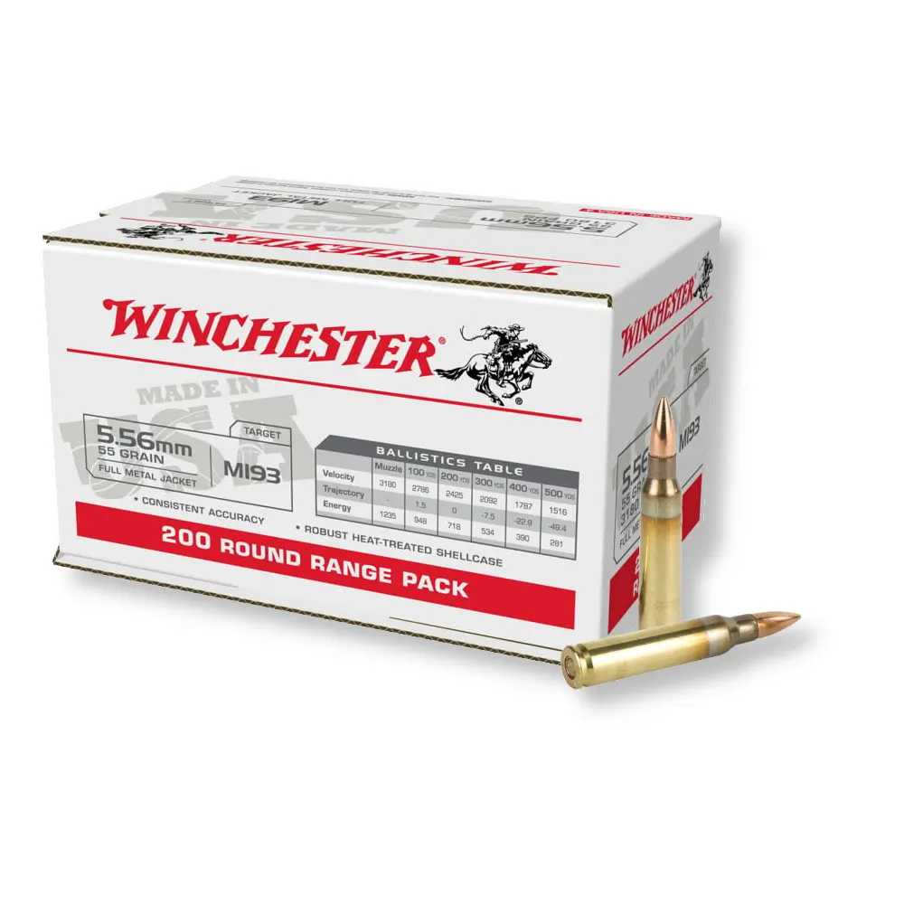 Winchester USA WM193200 5.56x45mm NATO 55gr FMJ 200rd Box