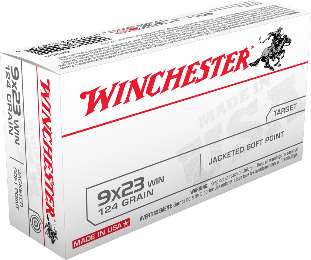 Winchester USA White Box 9x23 Winchester 124gr Jacketed Soft Point Centerfire Ammo