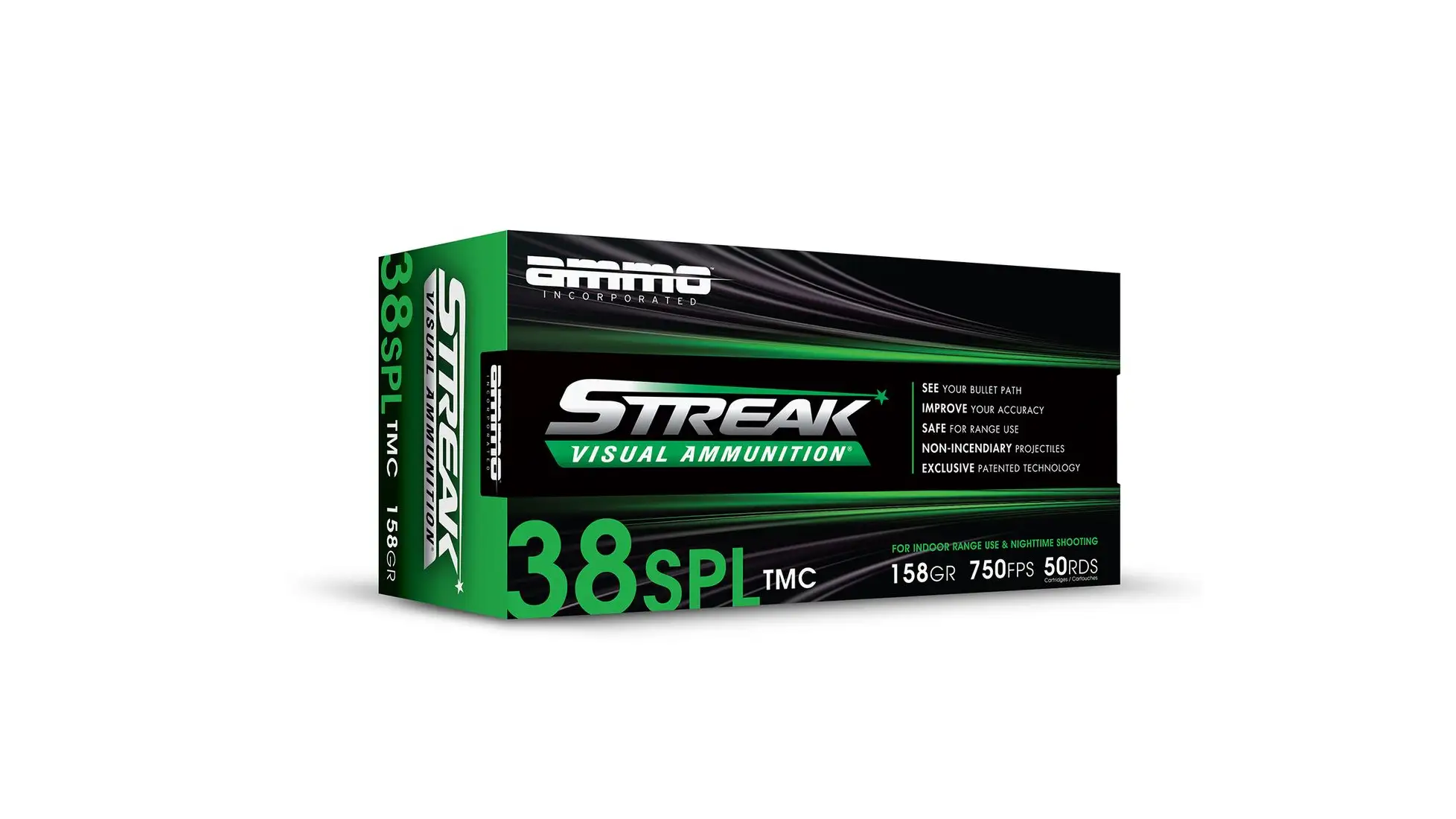AMMO INC STREAK AMO 38 SPECIAL 158GR TMC GREEN 50RD (20 BOX CASE)
