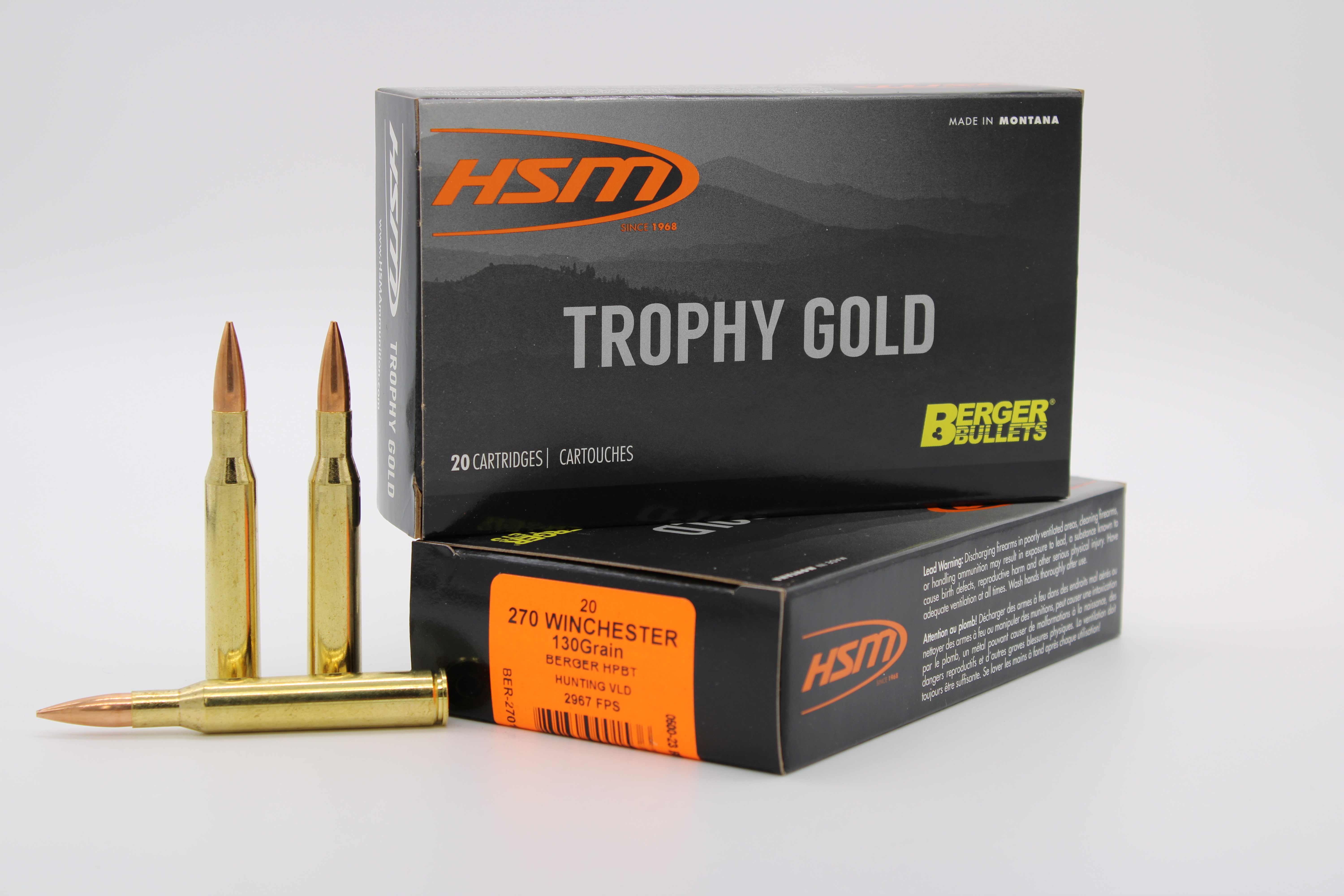 HSM Trophy Gold .270 Winchester 130gr Berger VLD Hunting Ammo (20rd)