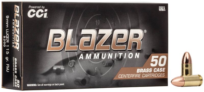 CCI Blazer Brass 9mm Luger 115gr FMJ (5200) - 50 Rounds