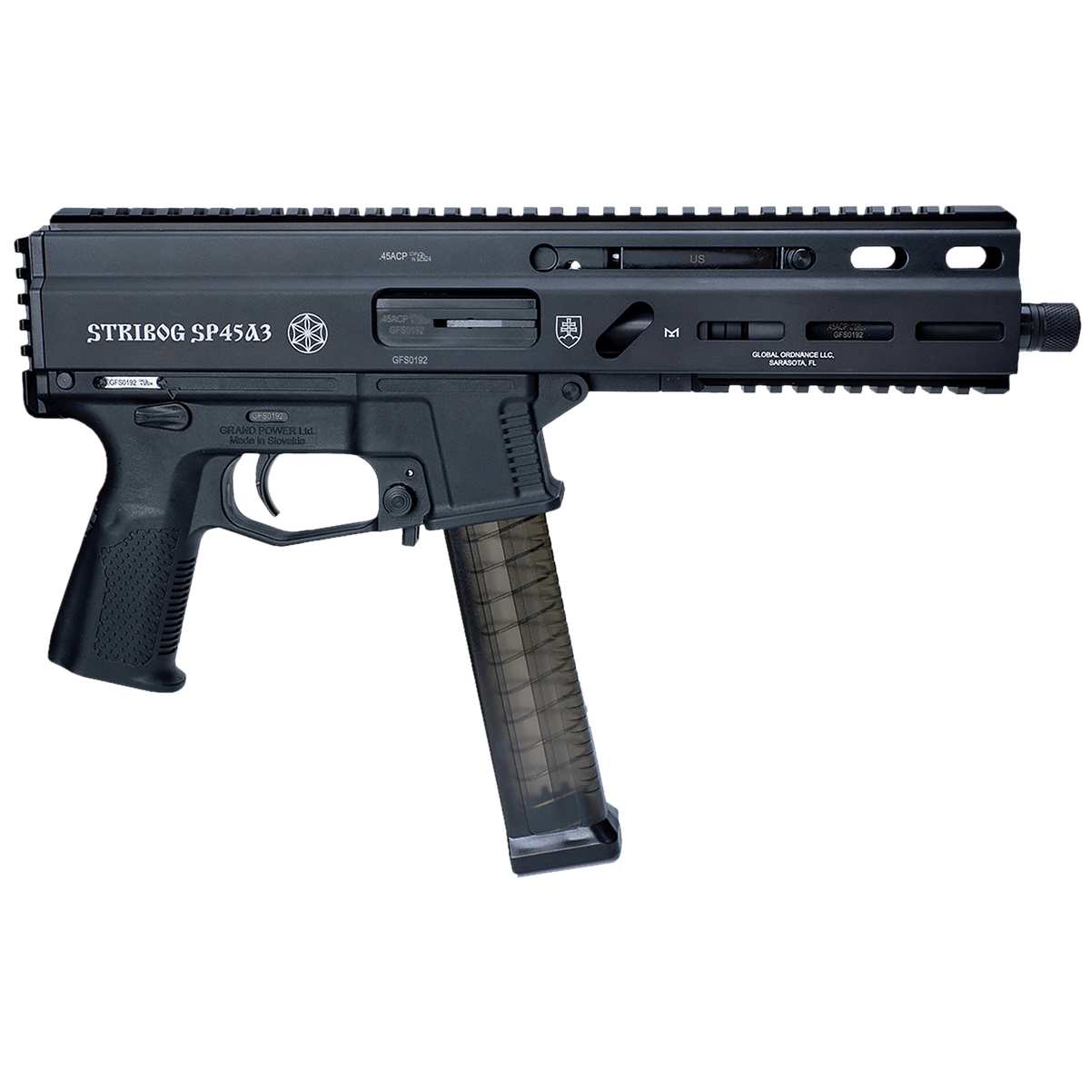 Grand Power Stribog SP45A3 .45 ACP 8" Threaded Barrel Handgun