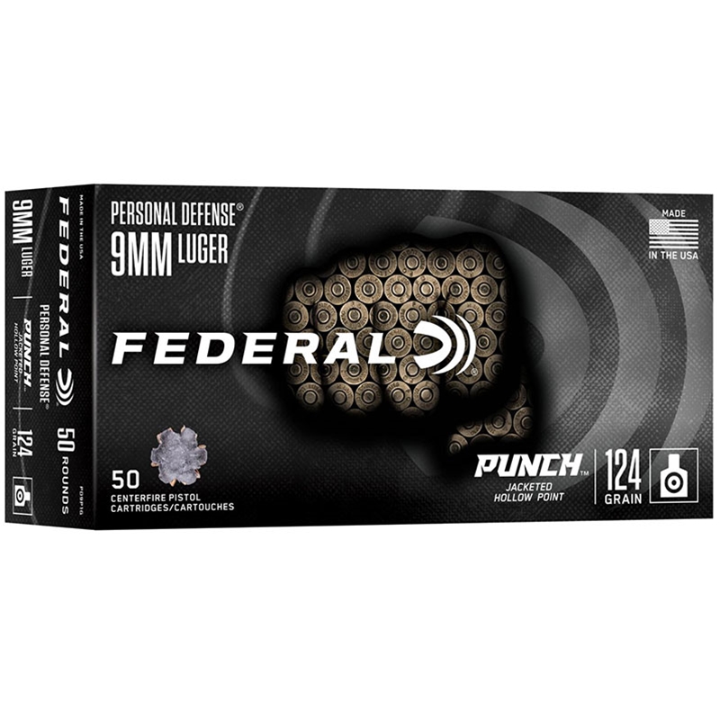 Federal Punch 9mm Luger 124gr JHP Personal Defense Handgun Ammo (50rd)