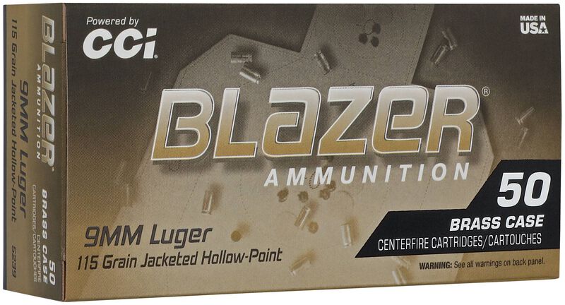 CCI Blazer Brass 9mm Luger 115gr JHP Handgun Ammunition (50 Rounds)