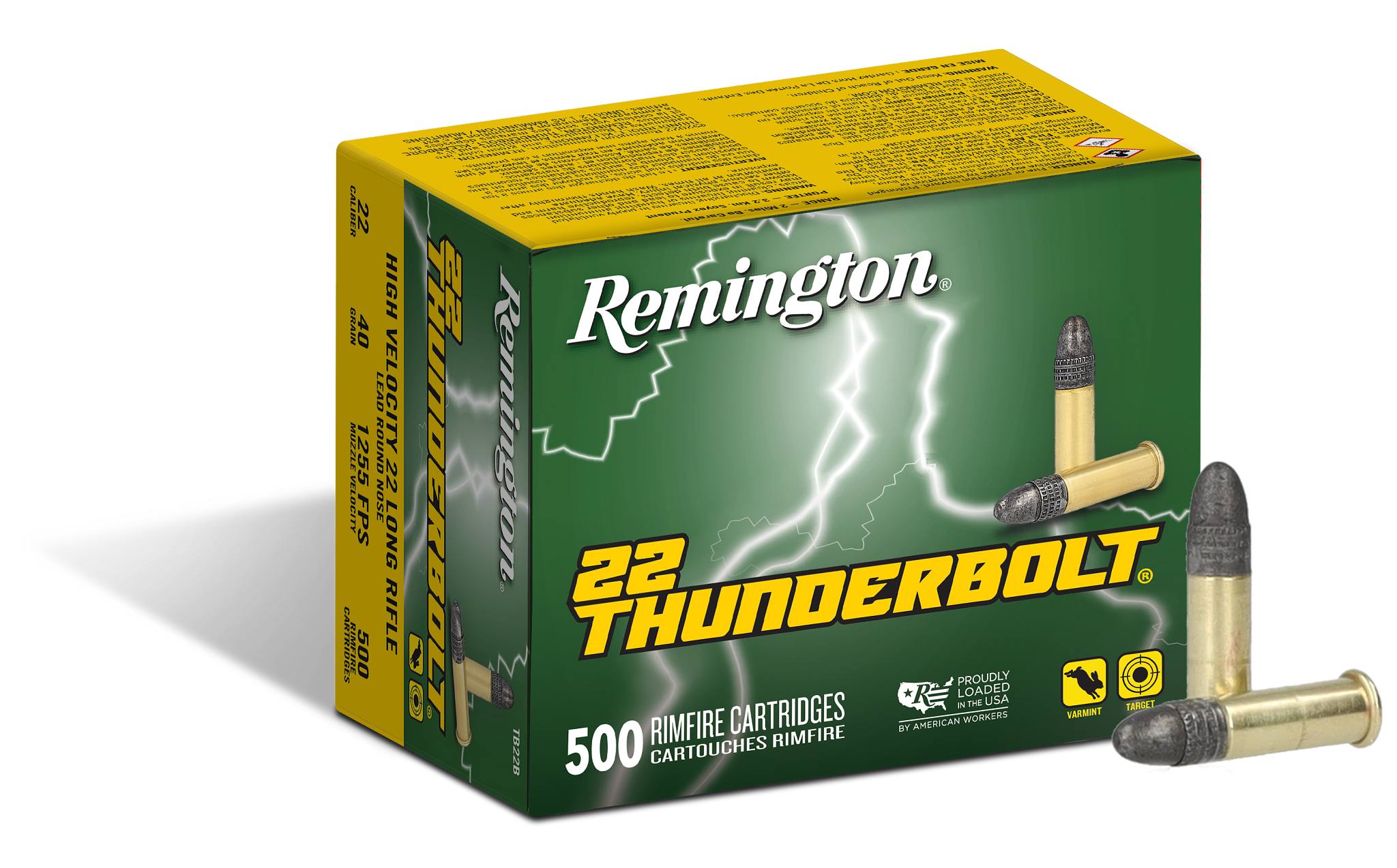 Remington Thunderbolt .22 LR 40 Grain Round Nose (RN) High Velocity Rimfire Ammo (500 Rounds)