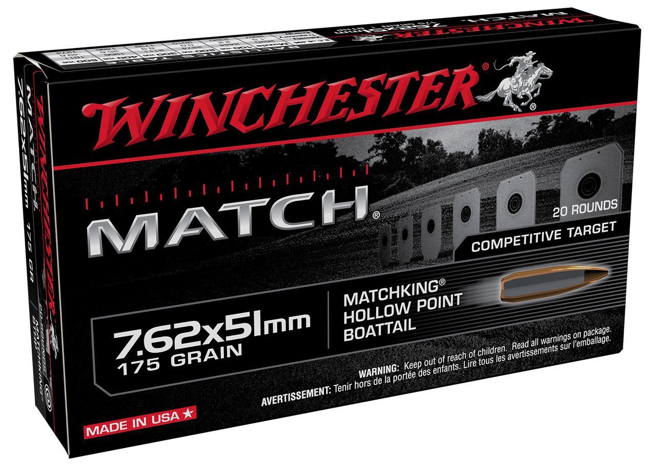 Winchester Match 7.62x51mm NATO 175gr BTHP Rifle Ammunition