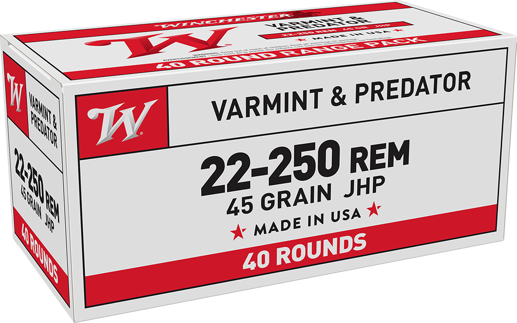Winchester USA 22-250 Rem 45 Grain JHP (40 Rounds)