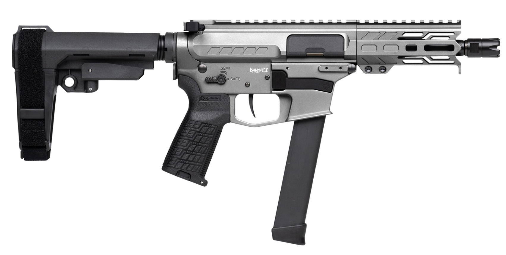 CMMG PISTOL, BANSHEE, MKGS, 9MM, 5", TUNGSTEN W/ADJ RIP BRACE