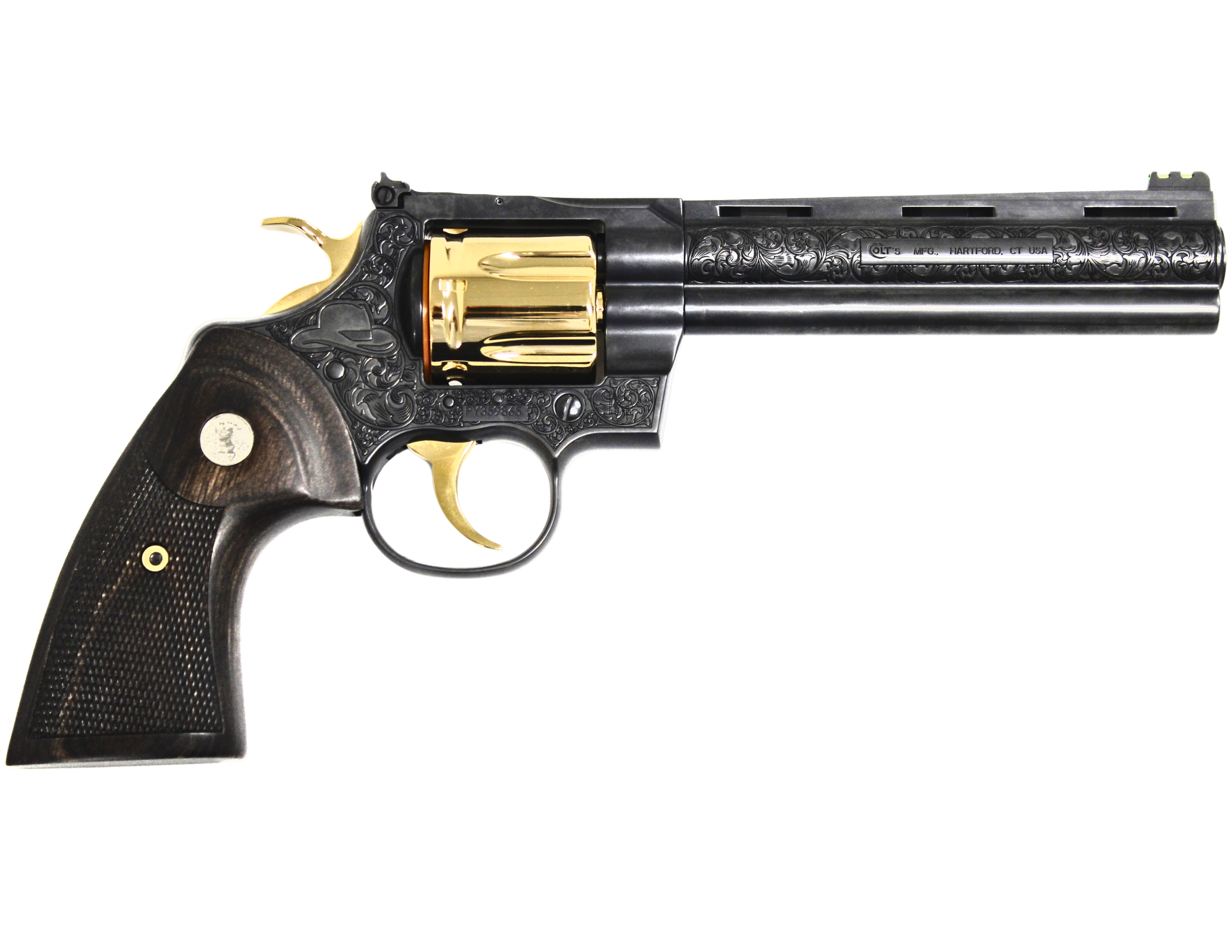 COLT PYTHON LETS RODEO POLISHED BLUED ENGRAVED/24KT GOLD REVOLVER 357 MAG 6" 6 RD