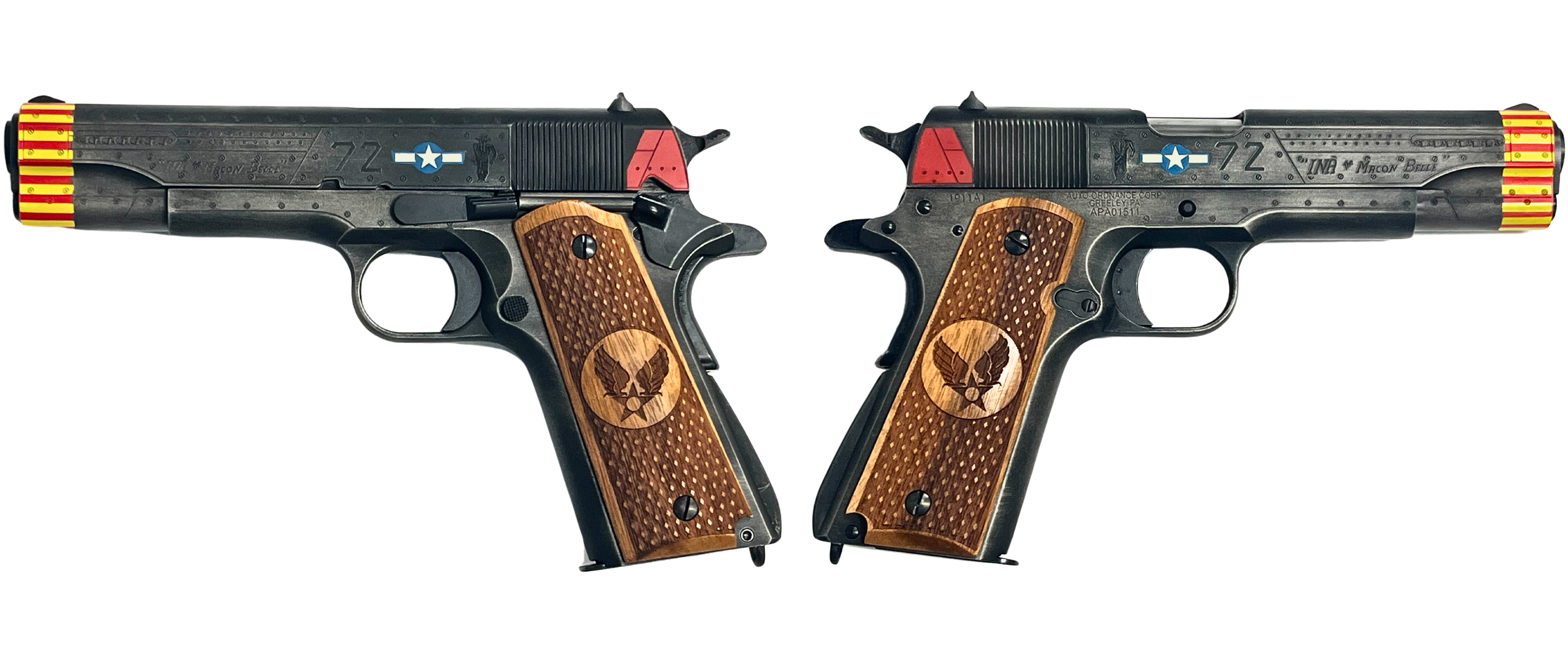 Auto-Ordnance Limited Edition Red Tails 1911 Handgun .45 Auto 7rd Magazine(1) 5" Barrel Custom Wood Grips - KAHR ARMS - 45 ACP