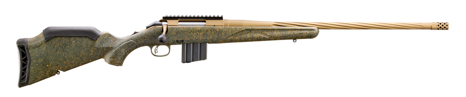 Ruger Gen II American 350 Legend 22" Spiral Fluted Barrel in Burnt Bronze with Green Splatter Stock - Ruger - 350 LEGEND