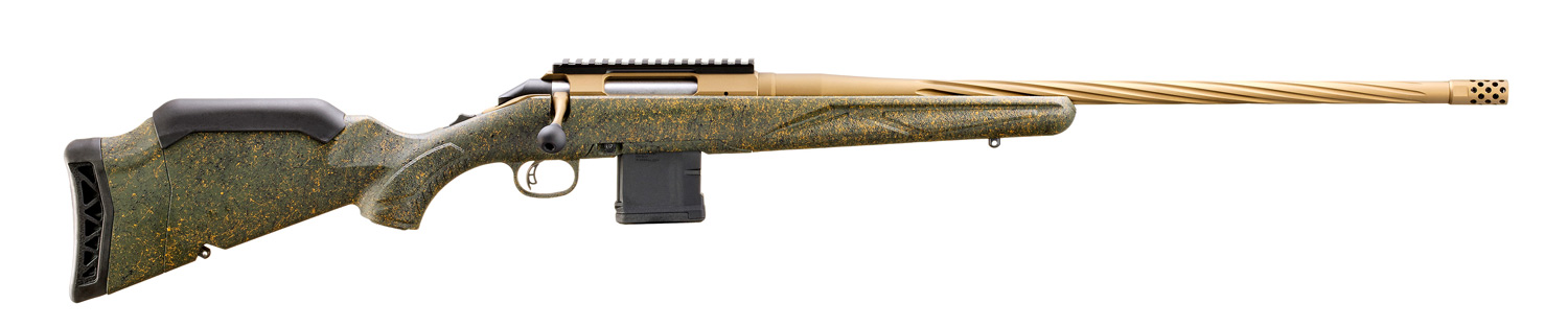 Ruger Gen II American 223 Rem 22" Spiral Fluted Barrel, Green Splatter Stock, Burnt Bronze Cerakote, 10-Round AR-Style Magazine, Alloy Steel, 6.7lb