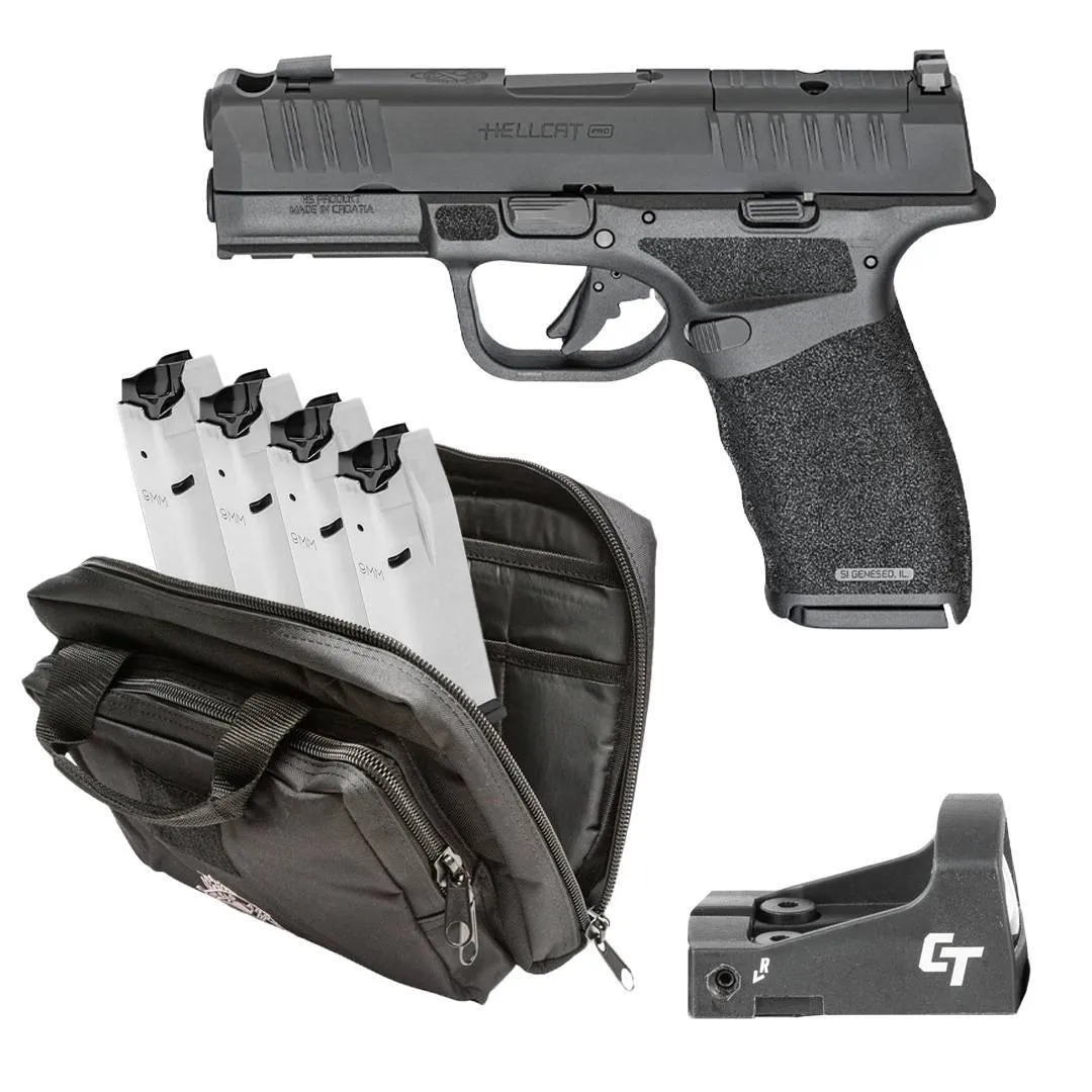 SPRINGFIELD ARMORY 9MM 3.8IN BARREL HELLCAT PRO COMP OSP BLACK ADDITIONAL MAGS 3X15 RD RANGE BAG AND OPTIC GEAR UP 2025 HCP9379BOSP15COMGU25