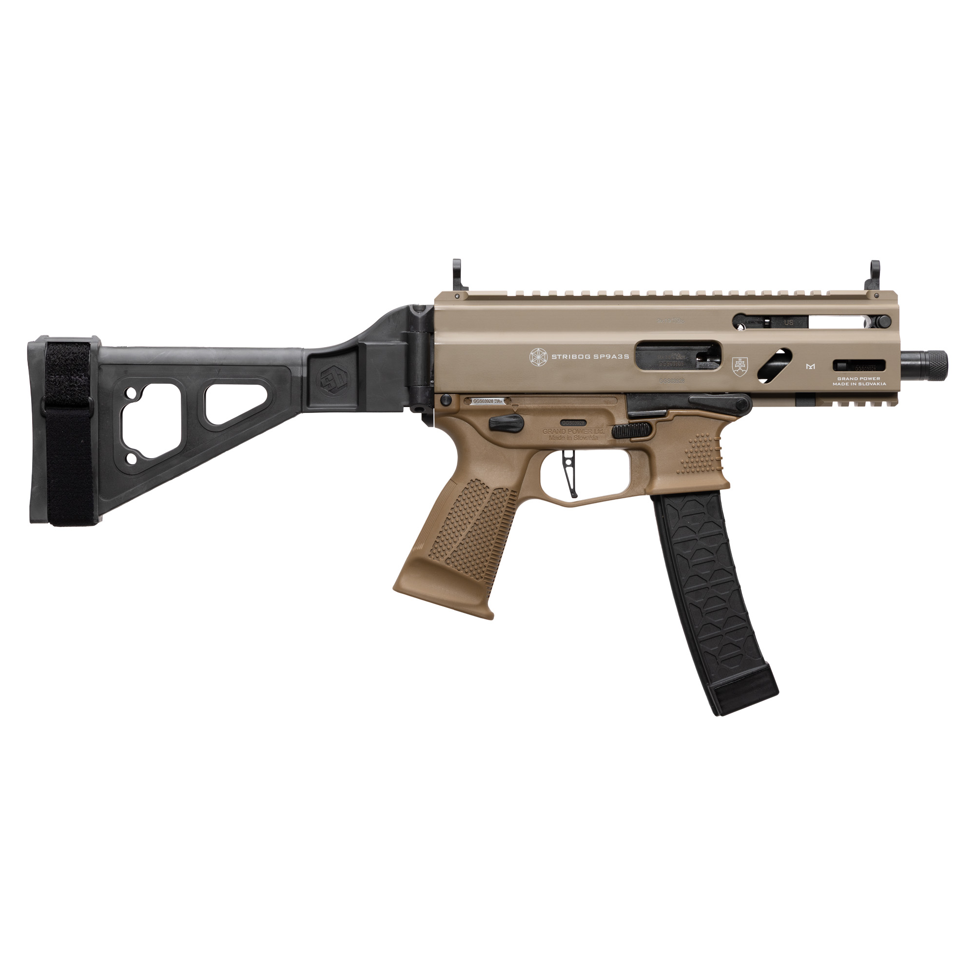Grand Power Stribog SP9A3S 9mm Handgun with SB Tactical SBT Brace