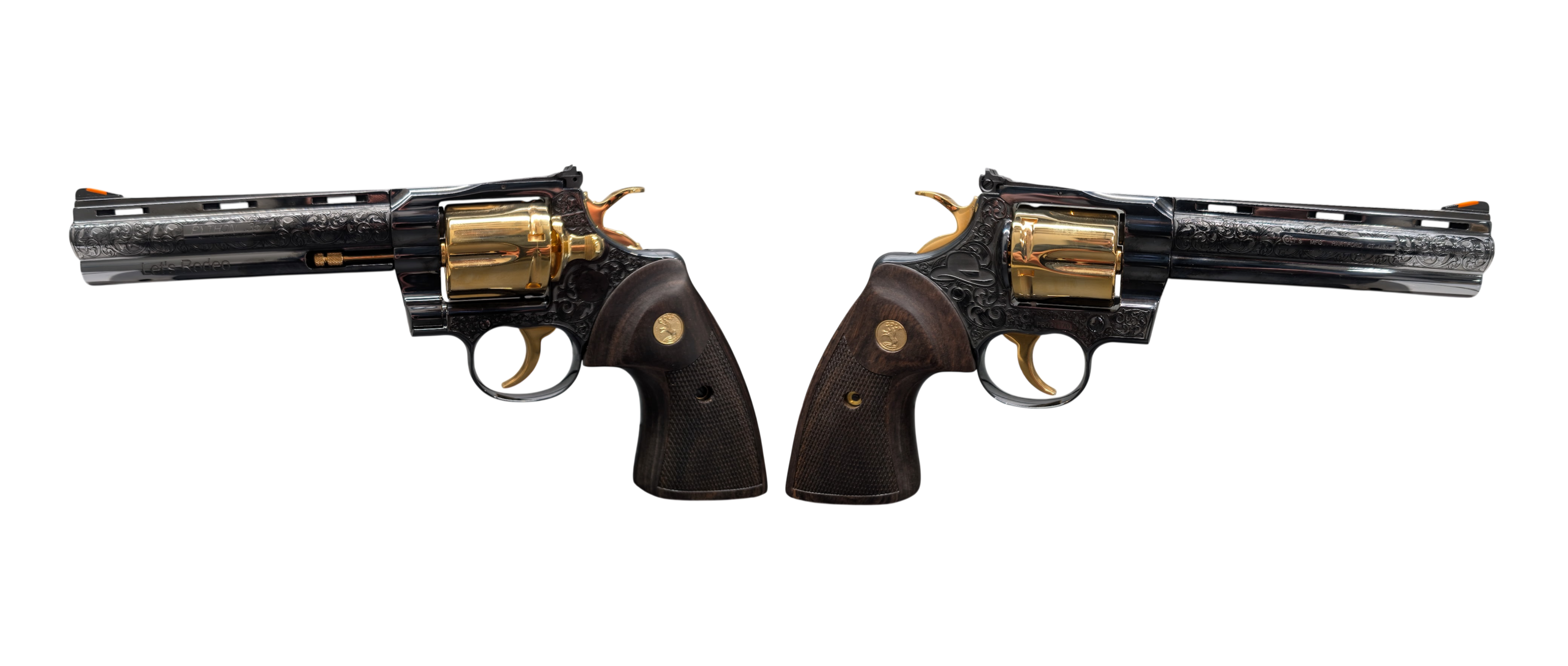 COLT PYTHON LETS RODEO POLISHED BLUED ENGRAVED/24KT GOLD REVOLVER 357 MAG 6" 6 RD