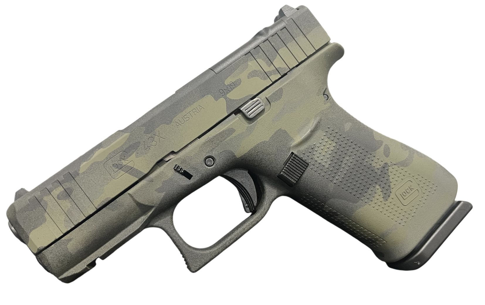 GLOCK 43X MOS BLACK MULTI CAM FS 9MM PISTOL 3.39" FXD 5.5lb 2-10RD MAGS