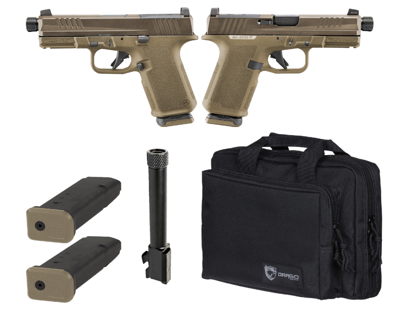 RUGER RXM TACTICAL BUNDLE 9MM PISTOL 4" THREADED, 2 TONE FDE O.R. RANGE BAG, 2-15RD MAGS
