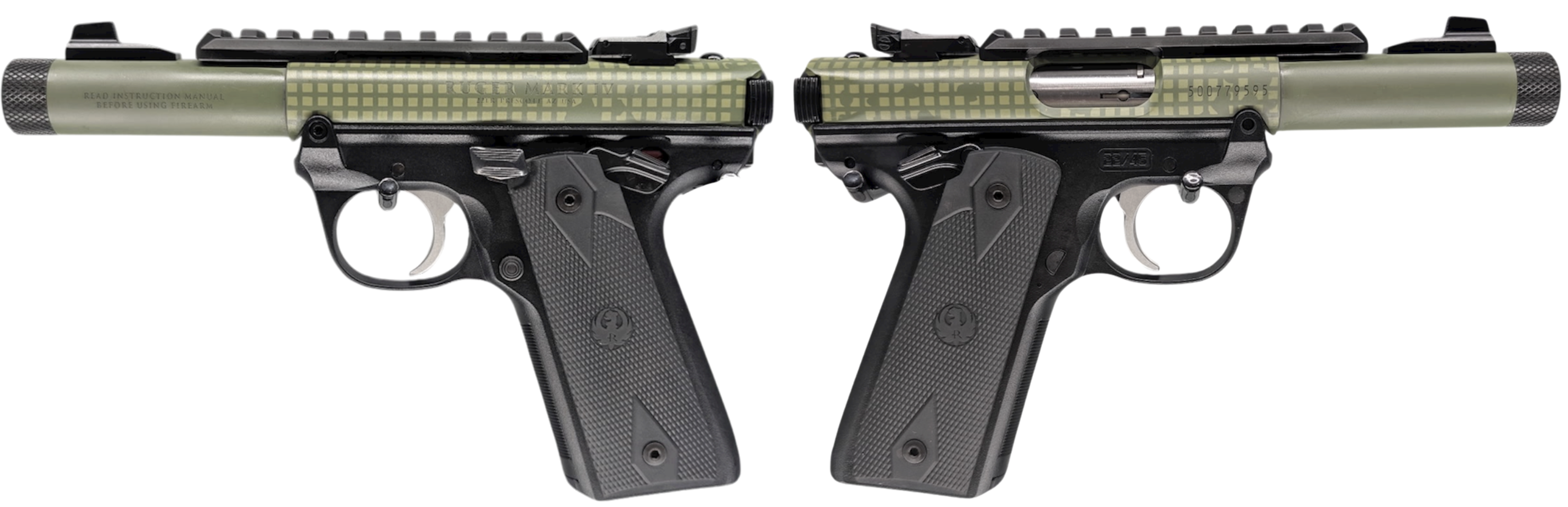 RUGER MARK IV 22/45 22LR PISTOL 4.4" T.B. BLACK/DESERT NIGHT CAMO 2-10RD MAGS